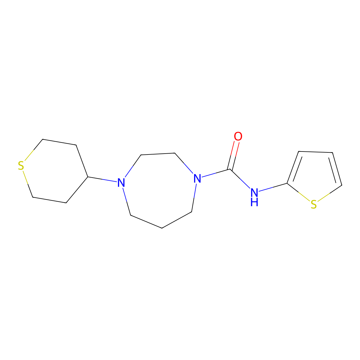 4-(tetrahydro-2H-thiopyran-4-yl)-N-(thiophen-2-yl)-1,4-diazepane-1-carboxamide molecular structure, CAS 2034418-97-6