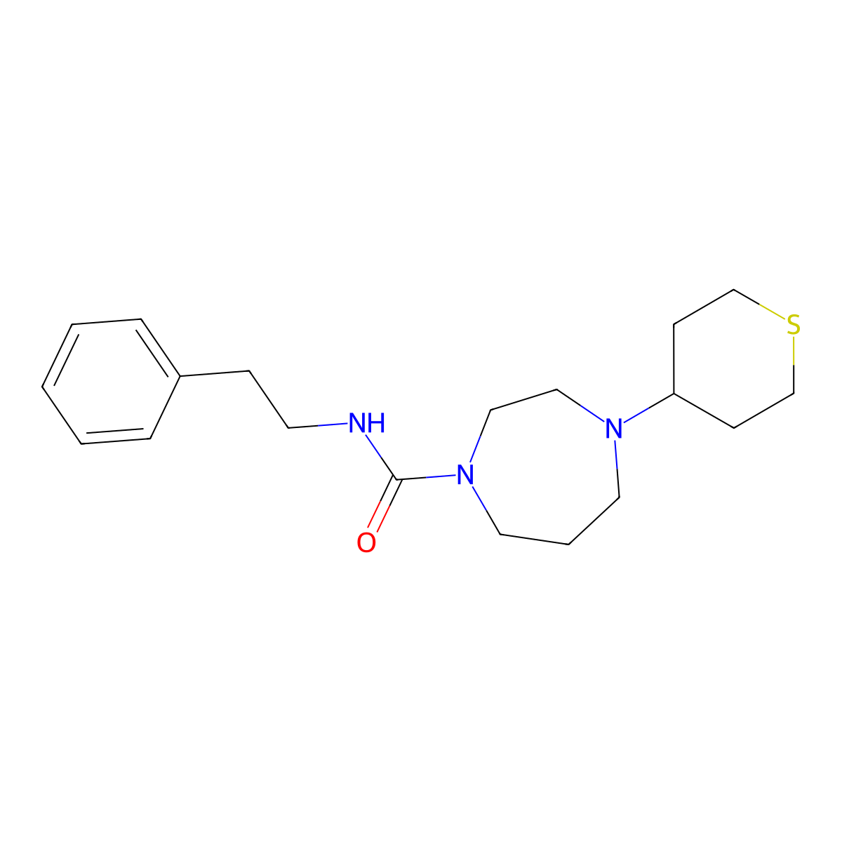 N-phenethyl-4-(tetrahydro-2H-thiopyran-4-yl)-1,4-diazepane-1-carboxamide molecular structure, CAS 2034419-01-5