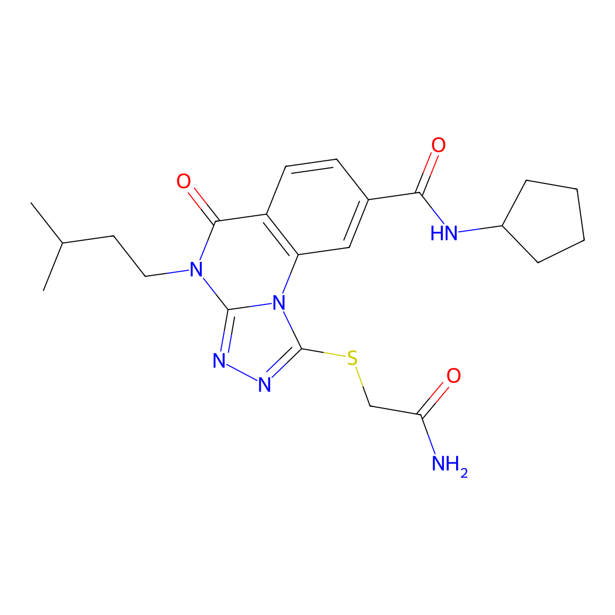 1-((2-amino-2-oxoethyl)thio)-N-cyclopentyl-4-isopentyl-5-oxo-4,5-dihydro-[1,2,4]triazolo[4,3-a]quinazoline-8-carboxamide molecular structure, CAS 2034419-06-0