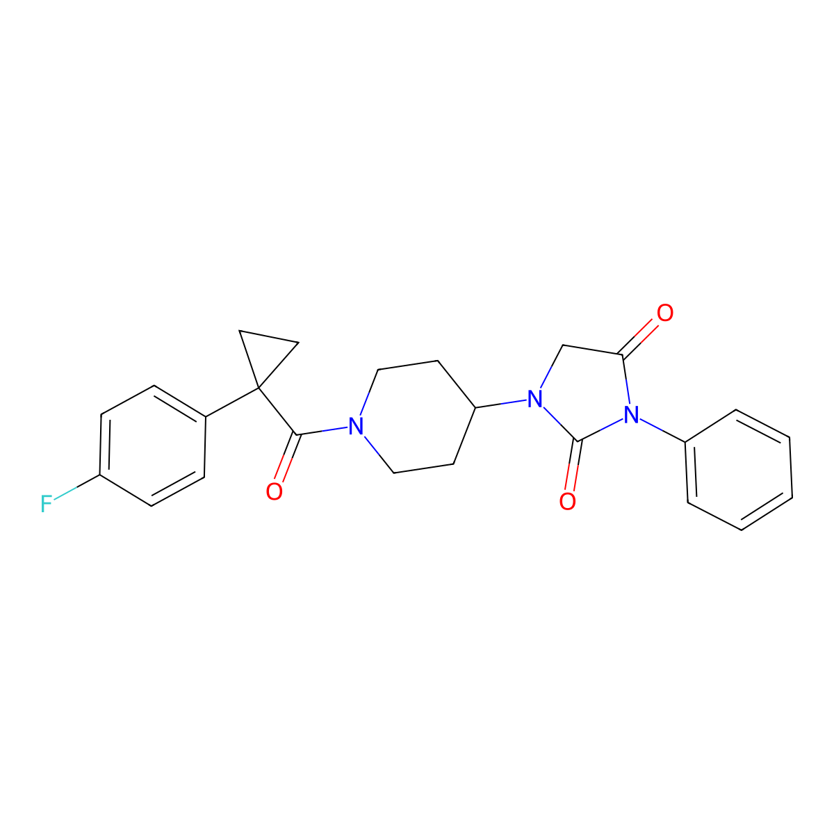 1-(1-(1-(4-Fluorophenyl)cyclopropanecarbonyl)piperidin-4-yl)-3-phenylimidazolidine-2,4-dione molecular structure, CAS 2034419-08-2