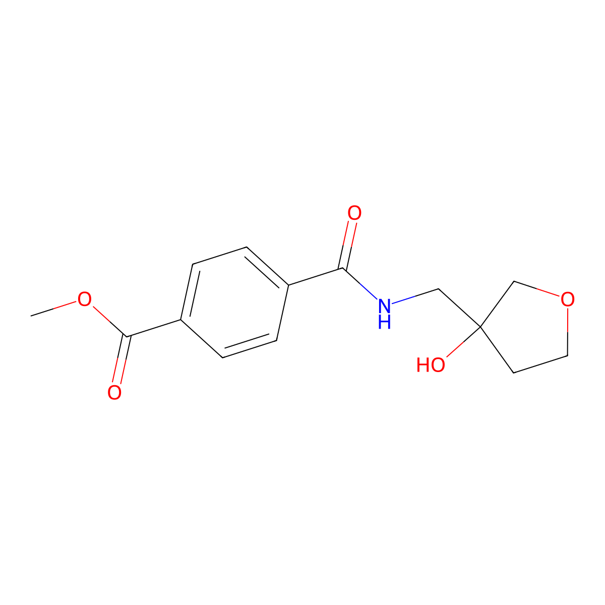 Methyl 4-(((3-hydroxytetrahydrofuran-3-yl)methyl)carbamoyl)benzoate molecular structure, CAS 2034419-17-3