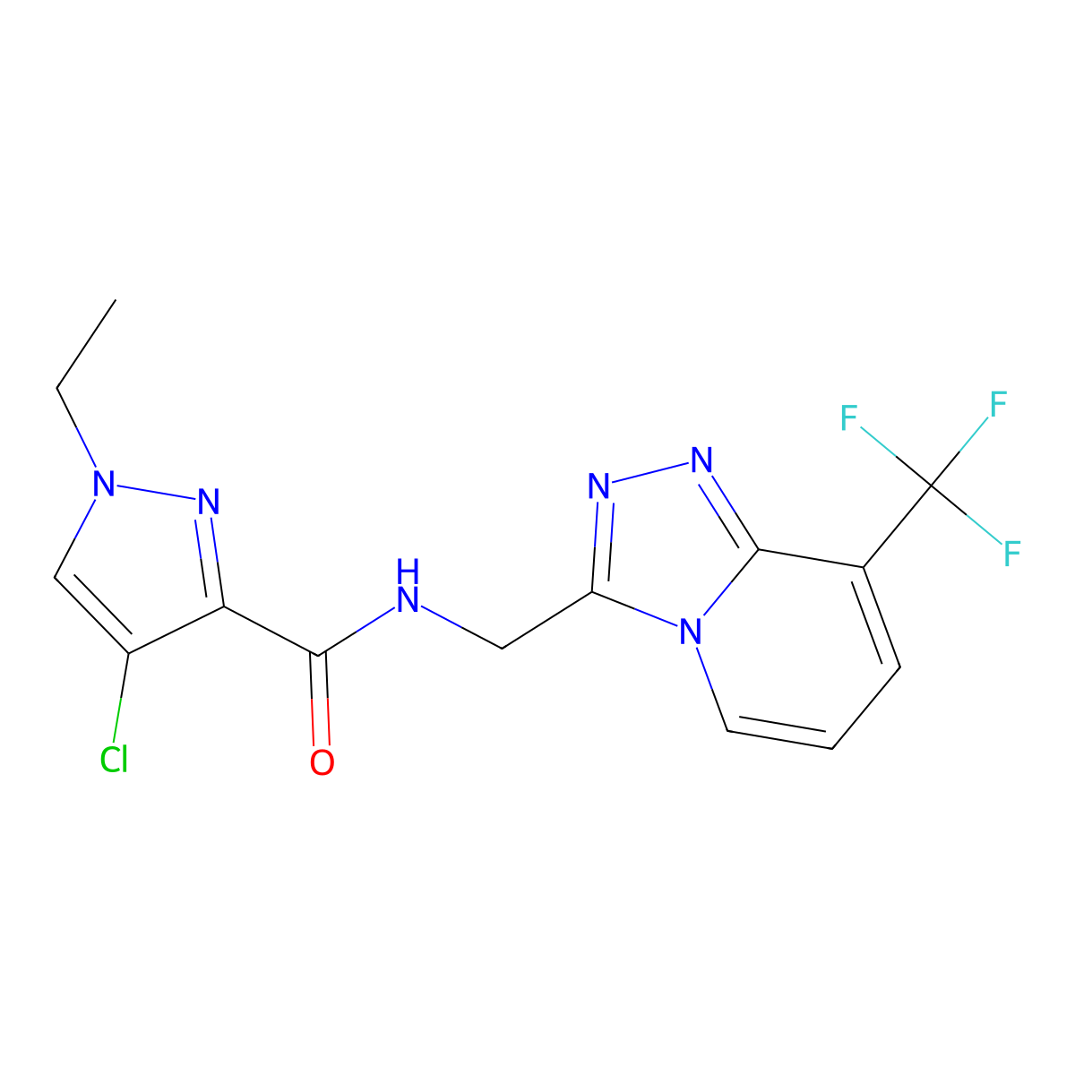 4-chloro-1-ethyl-N-((8-(trifluoromethyl)-[1,2,4]triazolo[4,3-a]pyridin-3-yl)methyl)-1H-pyrazole-3-carboxamide molecular structure, CAS 2034419-21-9