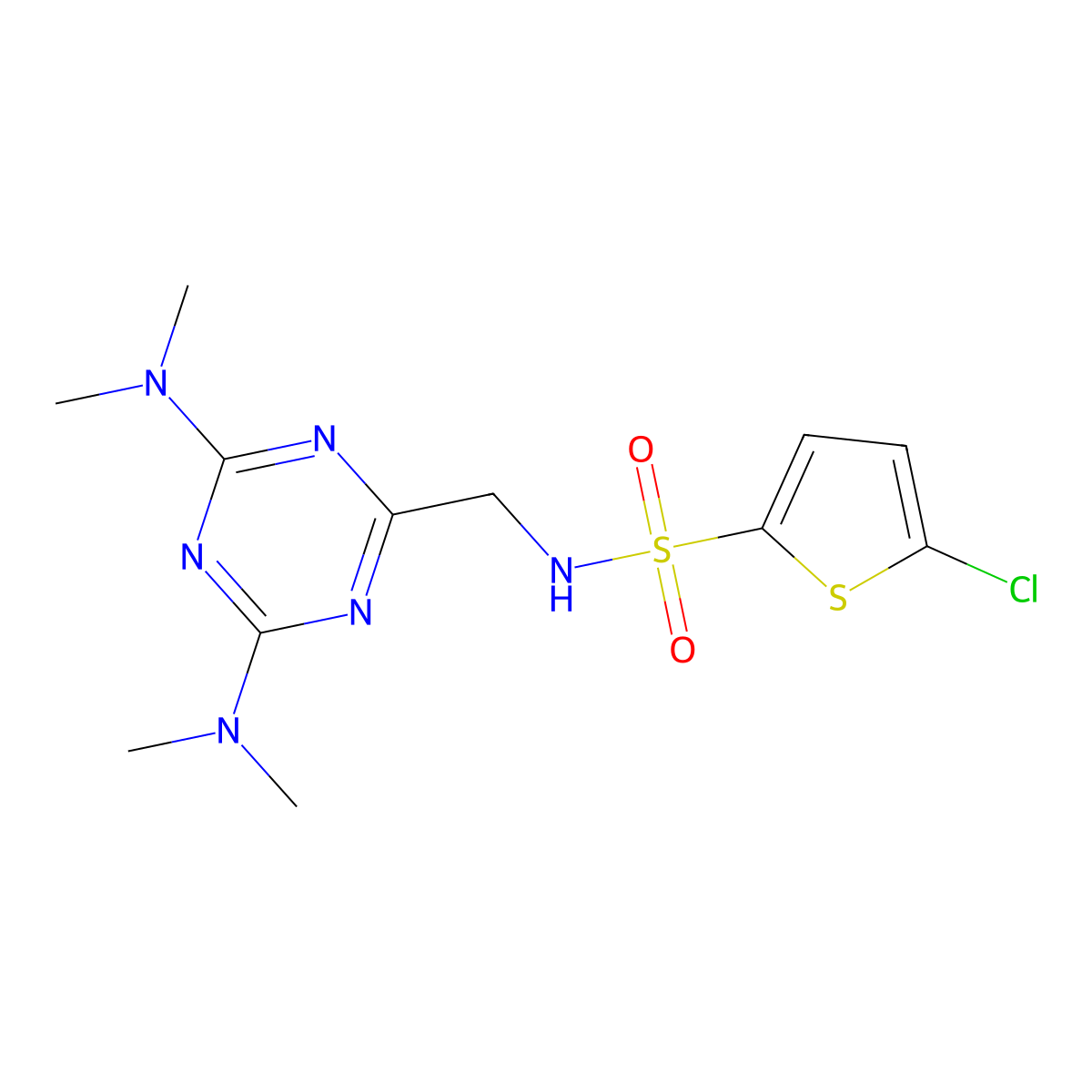 N-{[4,6-bis(dimethylamino)-1,3,5-triazin-2-yl]methyl}-5-chlorothiophene-2-sulfonamide molecular structure, CAS 2034419-22-0