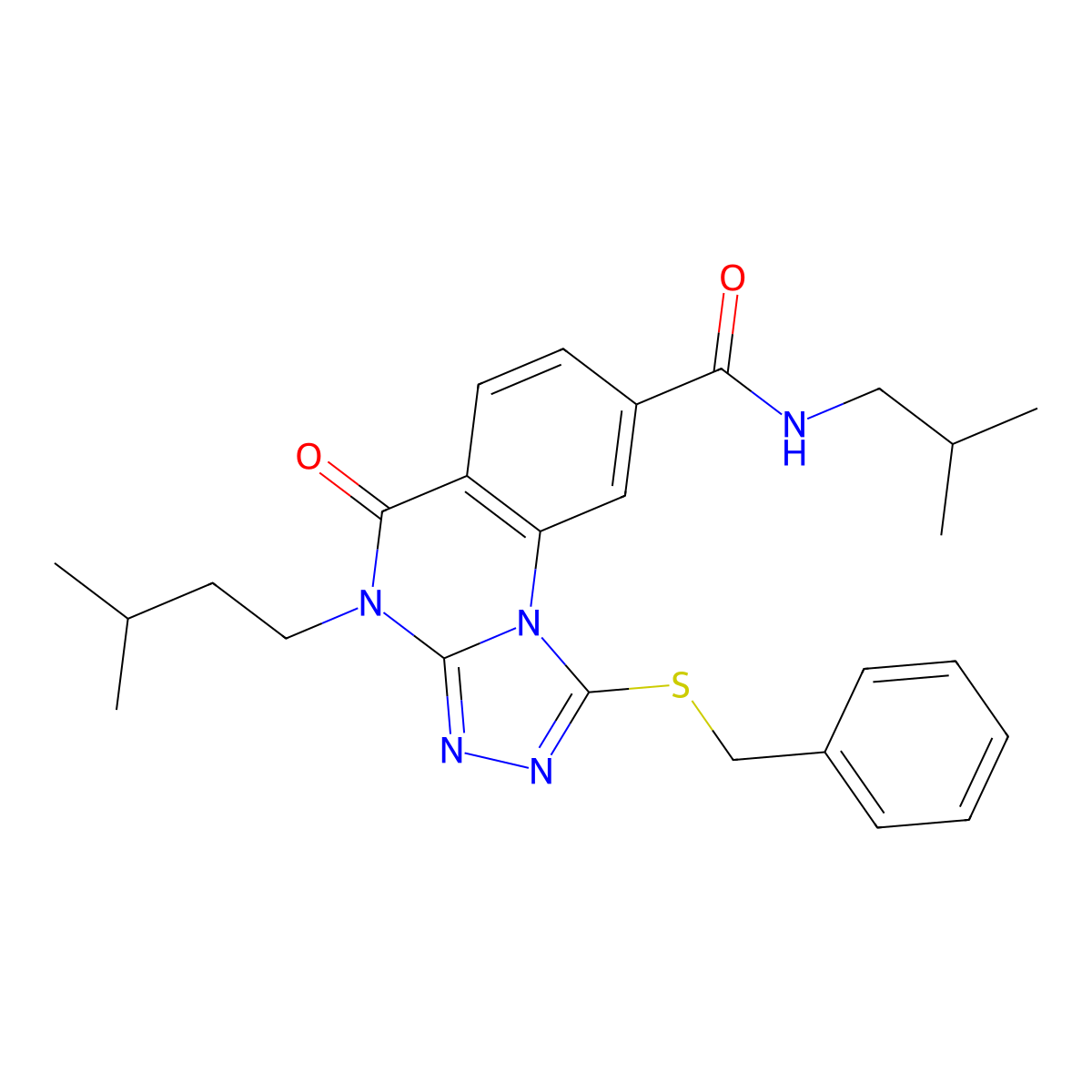 1-(benzylthio)-N-isobutyl-4-isopentyl-5-oxo-4,5-dihydro-[1,2,4]triazolo[4,3-a]quinazoline-8-carboxamide molecular structure, CAS 2034419-25-3
