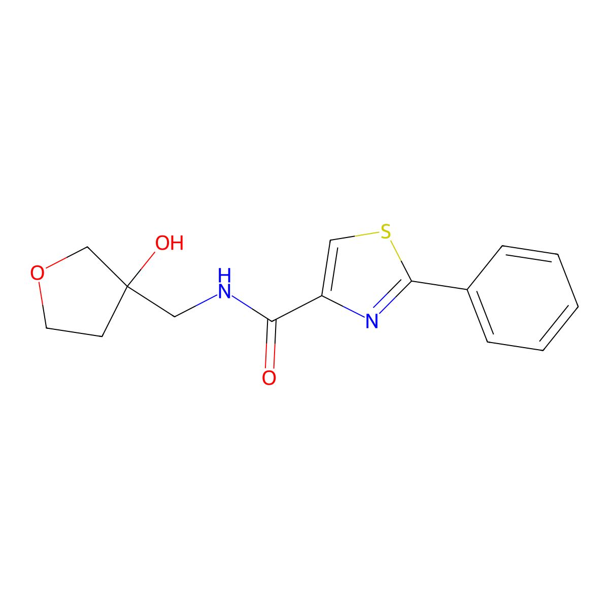 N-((3-hydroxytetrahydrofuran-3-yl)methyl)-2-phenylthiazole-4-carboxamide molecular structure, CAS 2034419-26-4