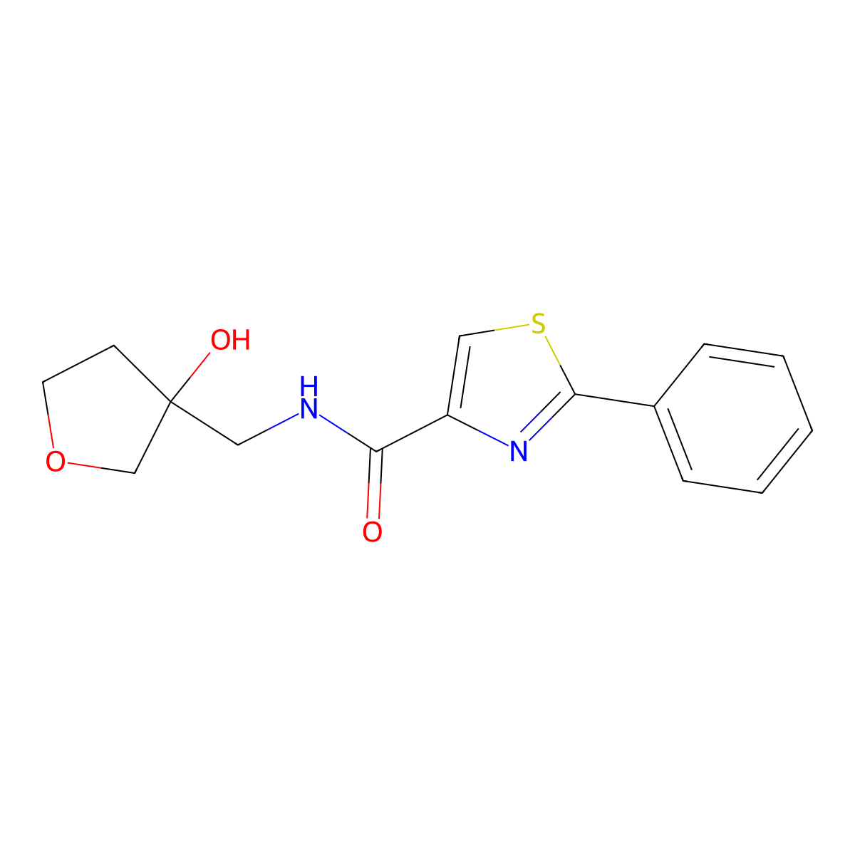 N-((3-hydroxytetrahydrofuran-3-yl)methyl)-2-phenylthiazole-4-carboxamide molecular structure, CAS 2034419-26-4