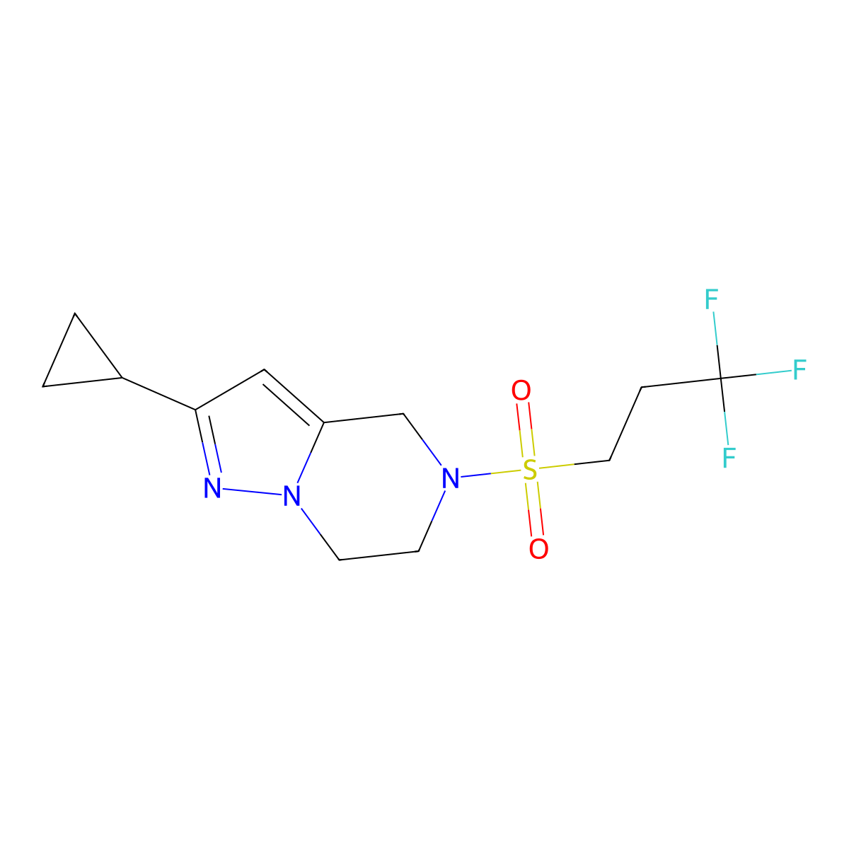 2-Cyclopropyl-5-((3,3,3-trifluoropropyl)sulfonyl)-4,5,6,7-tetrahydropyrazolo[1,5-a]pyrazine molecular structure, CAS 2034419-27-5