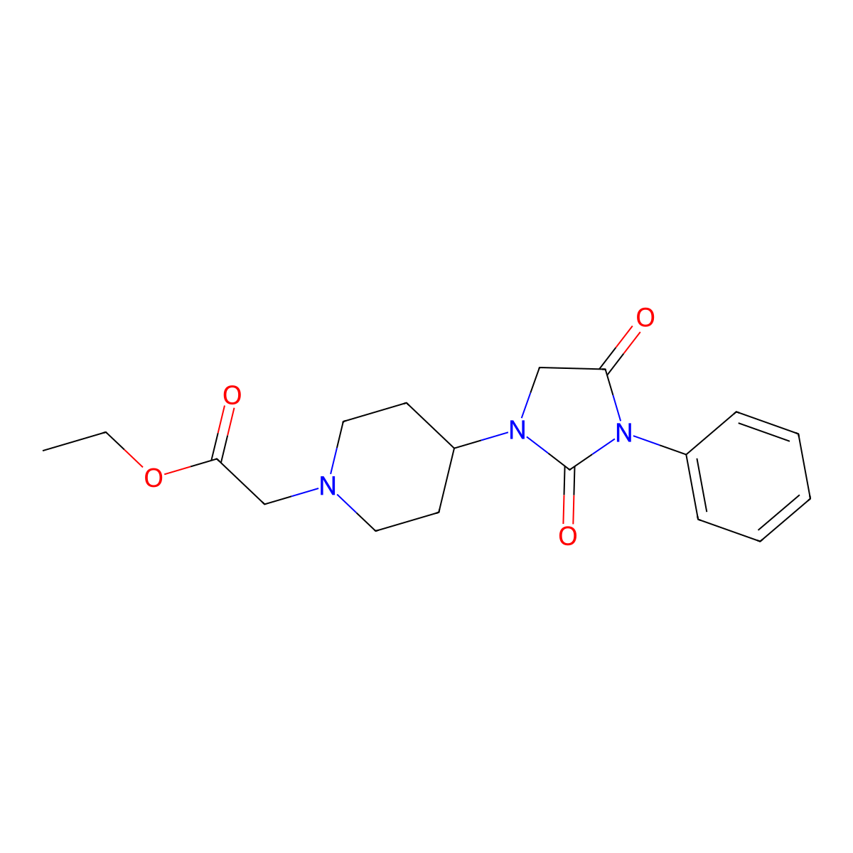 Ethyl 2-[4-(2,4-dioxo-3-phenylimidazolidin-1-yl)piperidin-1-yl]acetate molecular structure, CAS 2034419-28-6