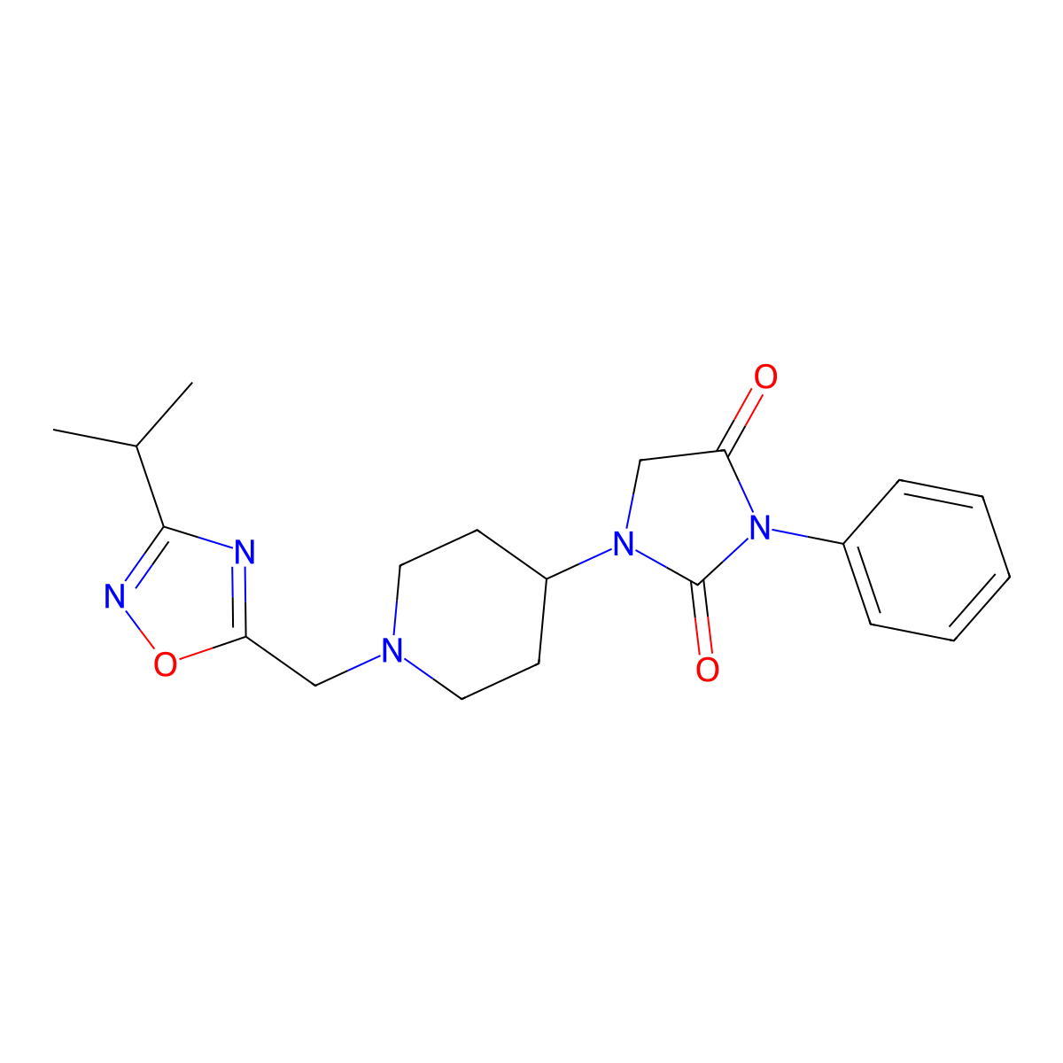 1-(1-((3-Isopropyl-1,2,4-oxadiazol-5-yl)methyl)piperidin-4-yl)-3-phenylimidazolidine-2,4-dione molecular structure, CAS 2034419-33-3