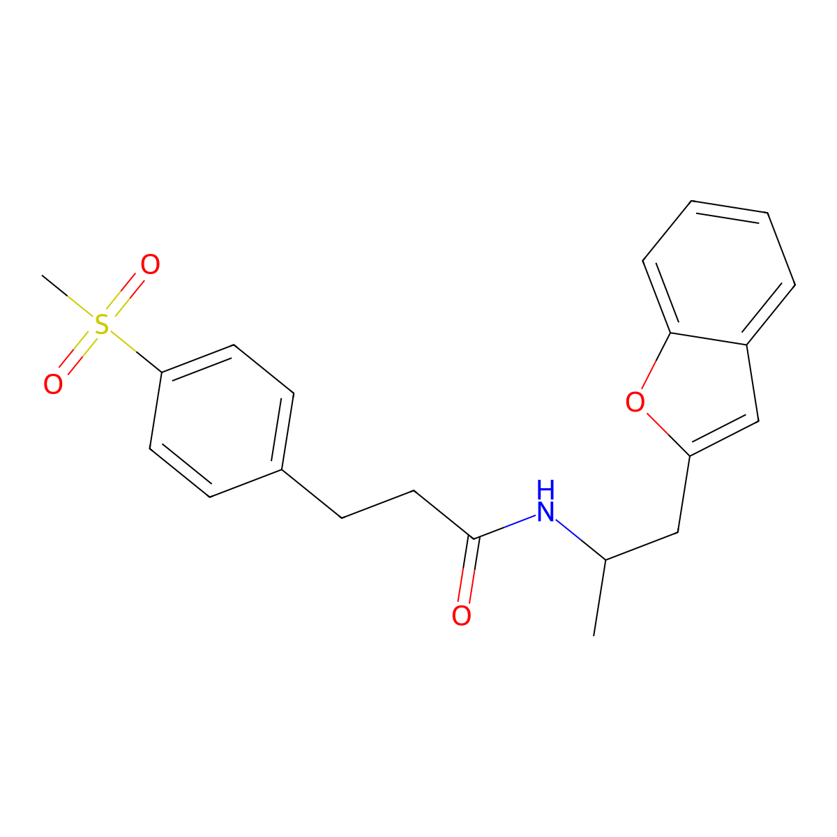 N-(1-(benzofuran-2-yl)propan-2-yl)-3-(4-(methylsulfonyl)phenyl)propanamide molecular structure, CAS 2034419-36-6