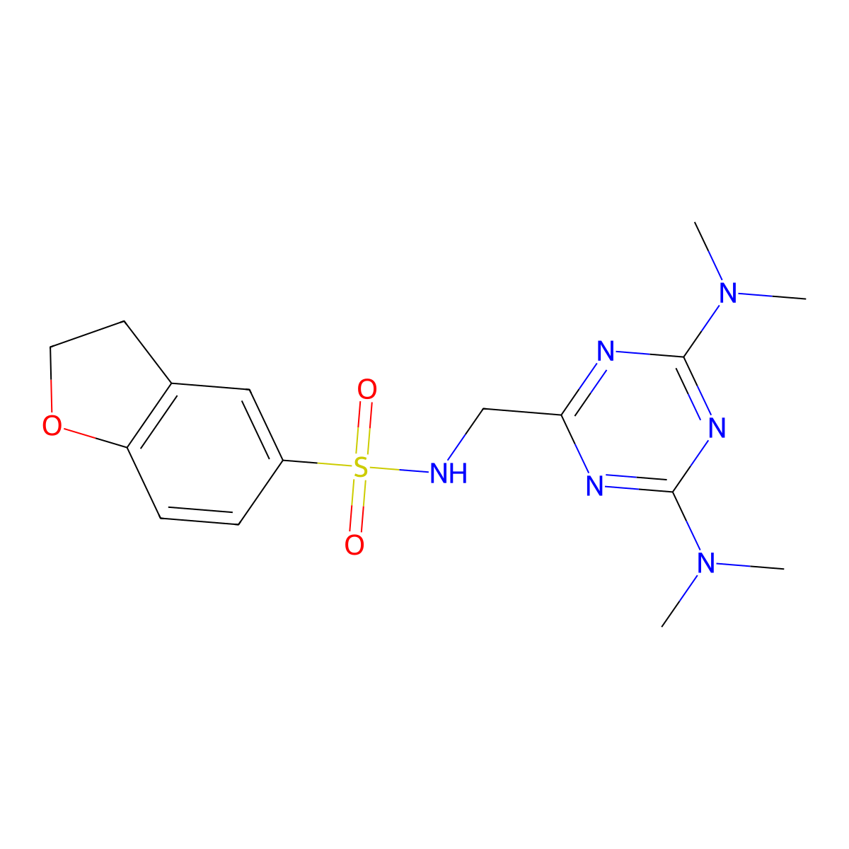N-((4,6-bis(dimethylamino)-1,3,5-triazin-2-yl)methyl)-2,3-dihydrobenzofuran-5-sulfonamide molecular structure, CAS 2034419-39-9