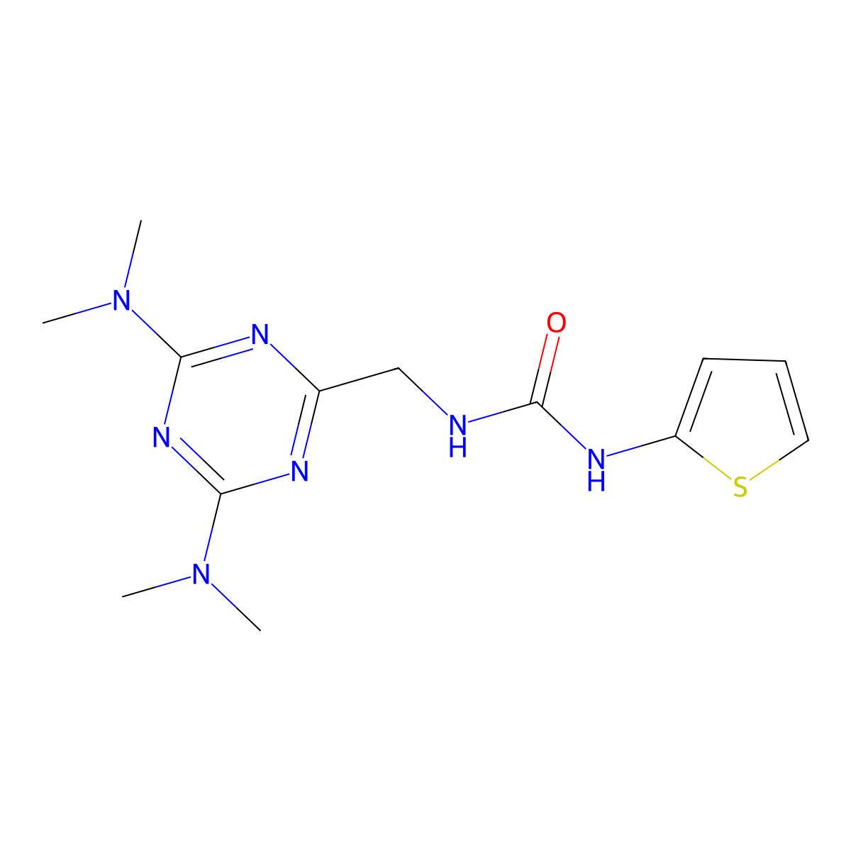 1-((4,6-Bis(dimethylamino)-1,3,5-triazin-2-yl)methyl)-3-(thiophen-2-yl)urea molecular structure, CAS 2034419-53-7