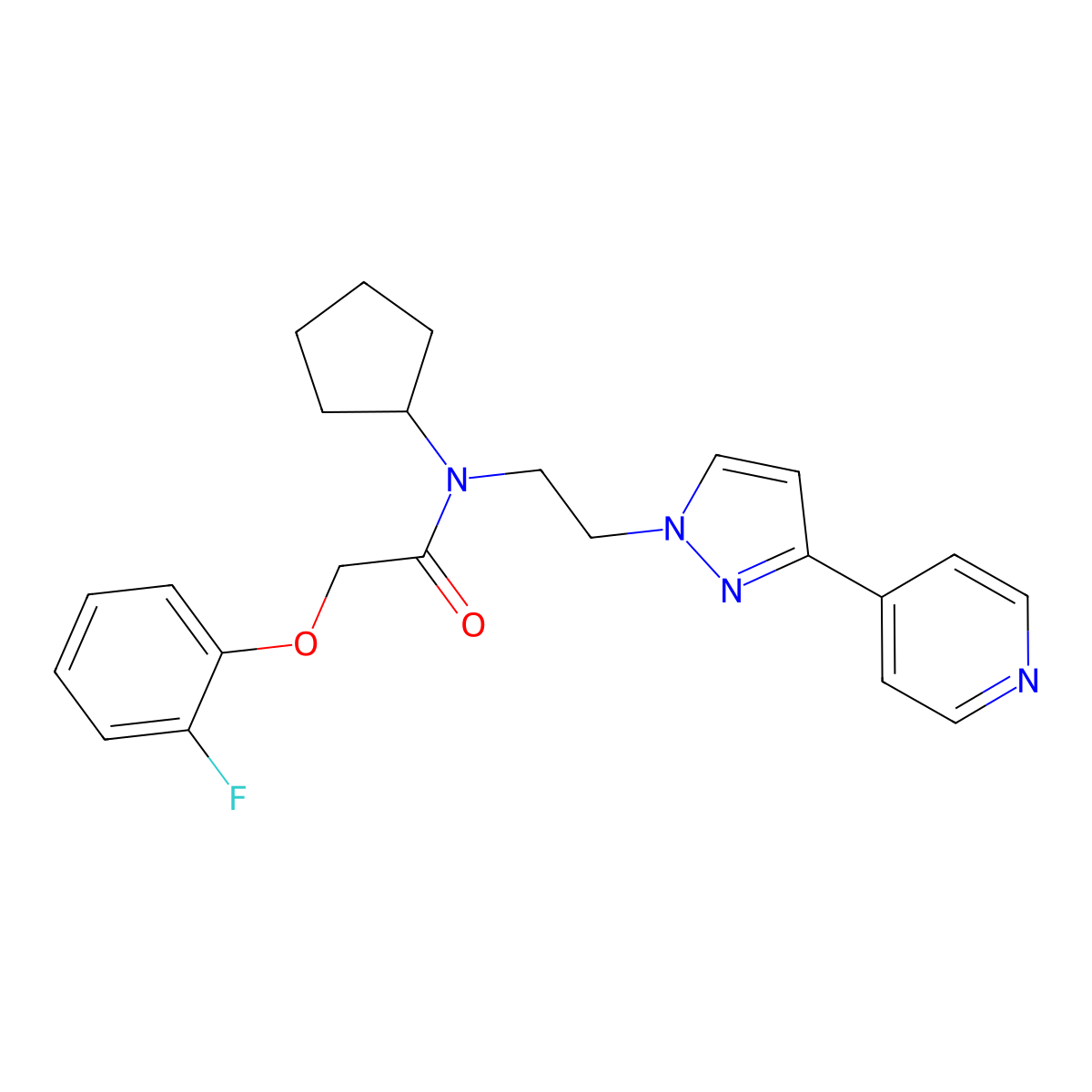 N-cyclopentyl-2-(2-fluorophenoxy)-N-{2-[3-(pyridin-4-yl)-1H-pyrazol-1-yl]ethyl}acetamide molecular structure, CAS 2034419-55-9
