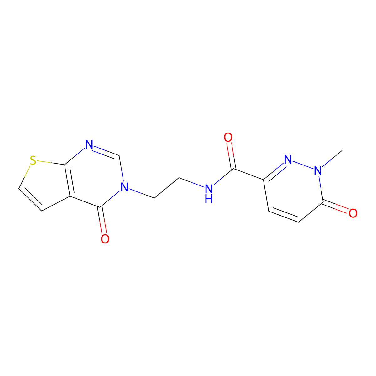1-methyl-6-oxo-N-(2-(4-oxothieno[2,3-d]pyrimidin-3(4H)-yl)ethyl)-1,6-dihydropyridazine-3-carboxamide molecular structure, CAS 2034419-56-0