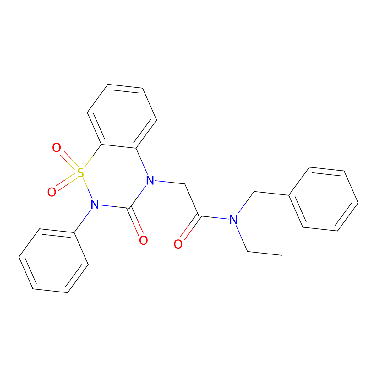 N-benzyl-2-(1,1-dioxido-3-oxo-2-phenyl-2H-benzo[e][1,2,4]thiadiazin-4(3H)-yl)-N-ethylacetamide molecular structure, CAS 2034419-60-6