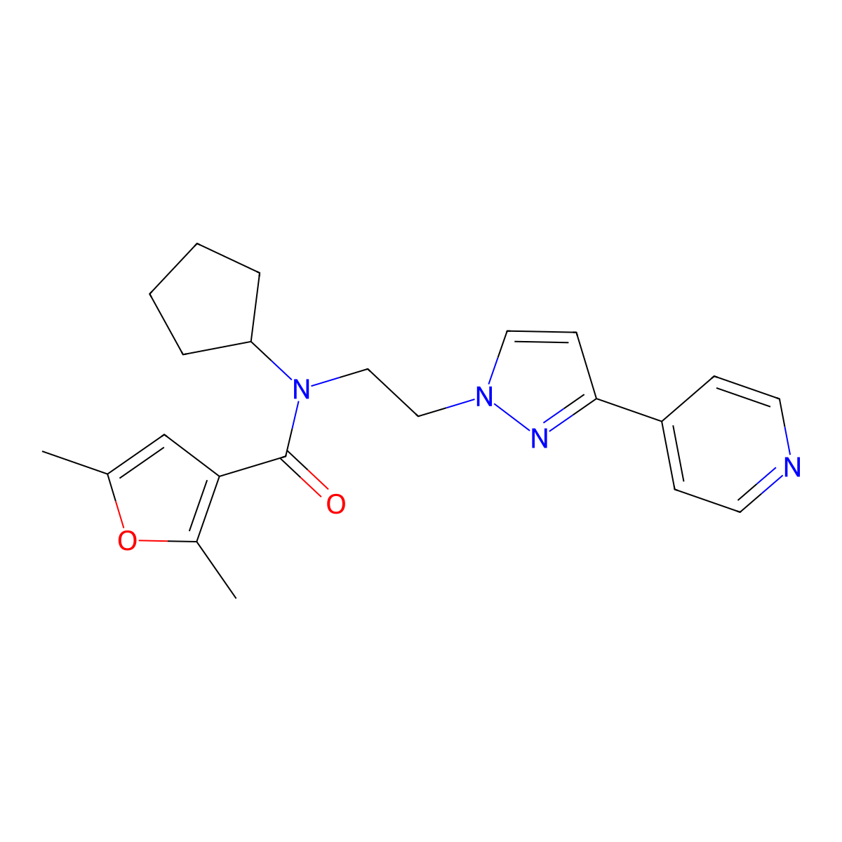 N-cyclopentyl-2,5-dimethyl-N-{2-[3-(pyridin-4-yl)-1H-pyrazol-1-yl]ethyl}furan-3-carboxamide molecular structure, CAS 2034419-61-7