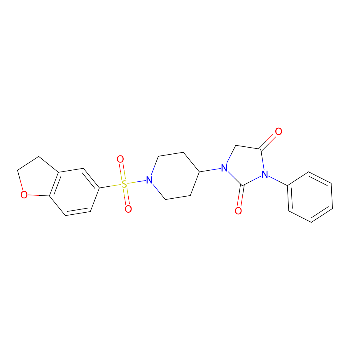 1-(1-((2,3-Dihydrobenzofuran-5-yl)sulfonyl)piperidin-4-yl)-3-phenylimidazolidine-2,4-dione molecular structure, CAS 2034419-64-0