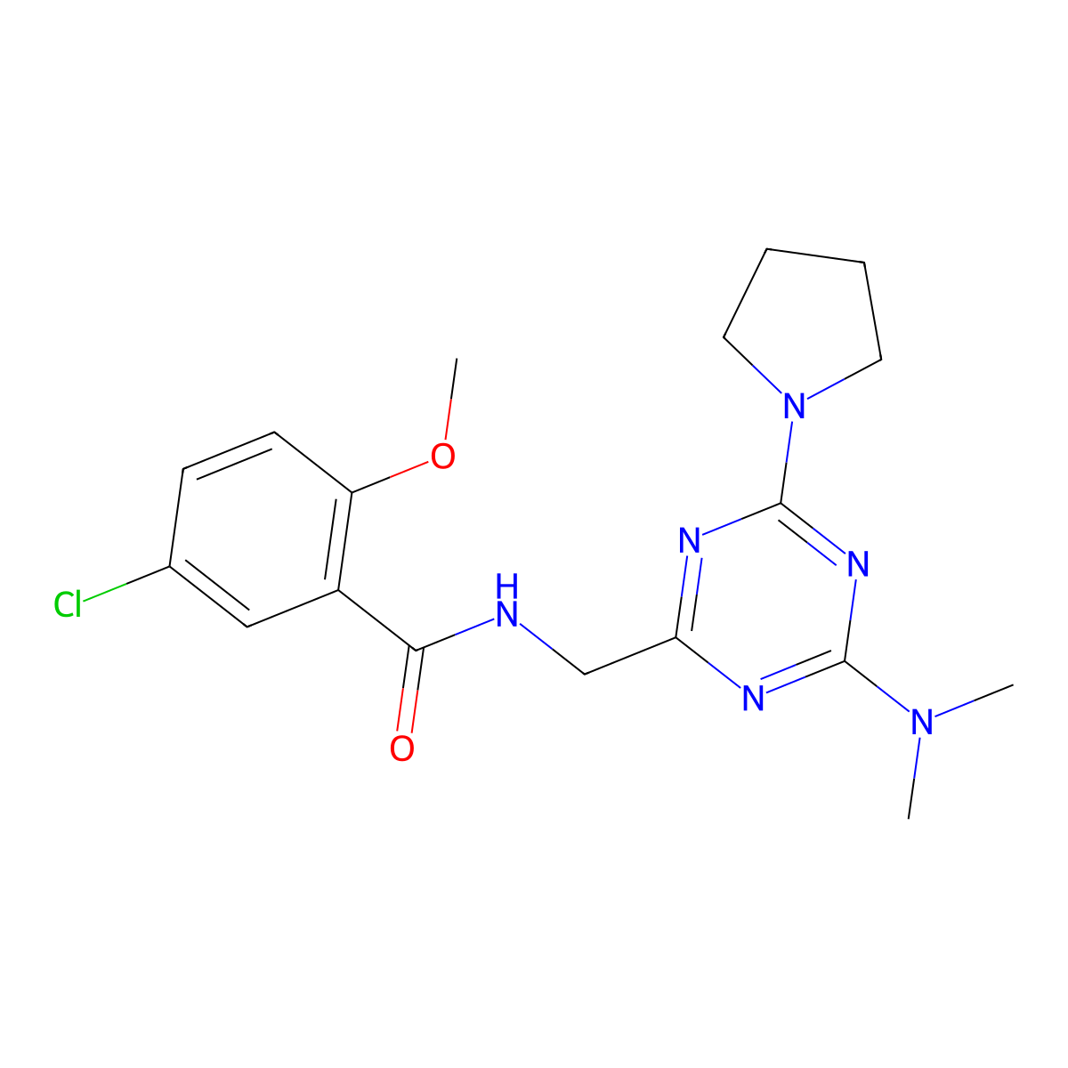 5-chloro-N-((4-(dimethylamino)-6-(pyrrolidin-1-yl)-1,3,5-triazin-2-yl)methyl)-2-methoxybenzamide molecular structure, CAS 2034419-68-4