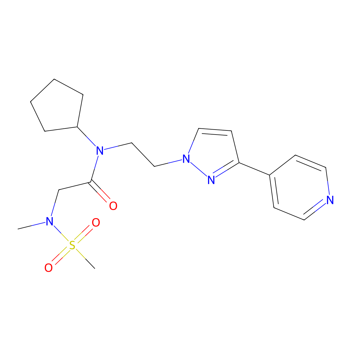 N-cyclopentyl-2-(N-methylmethylsulfonamido)-N-(2-(3-(pyridin-4-yl)-1H-pyrazol-1-yl)ethyl)acetamide molecular structure, CAS 2034419-70-8