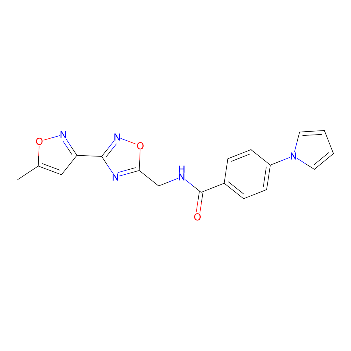 N-((3-(5-methylisoxazol-3-yl)-1,2,4-oxadiazol-5-yl)methyl)-4-(1H-pyrrol-1-yl)benzamide molecular structure, CAS 2034419-73-1