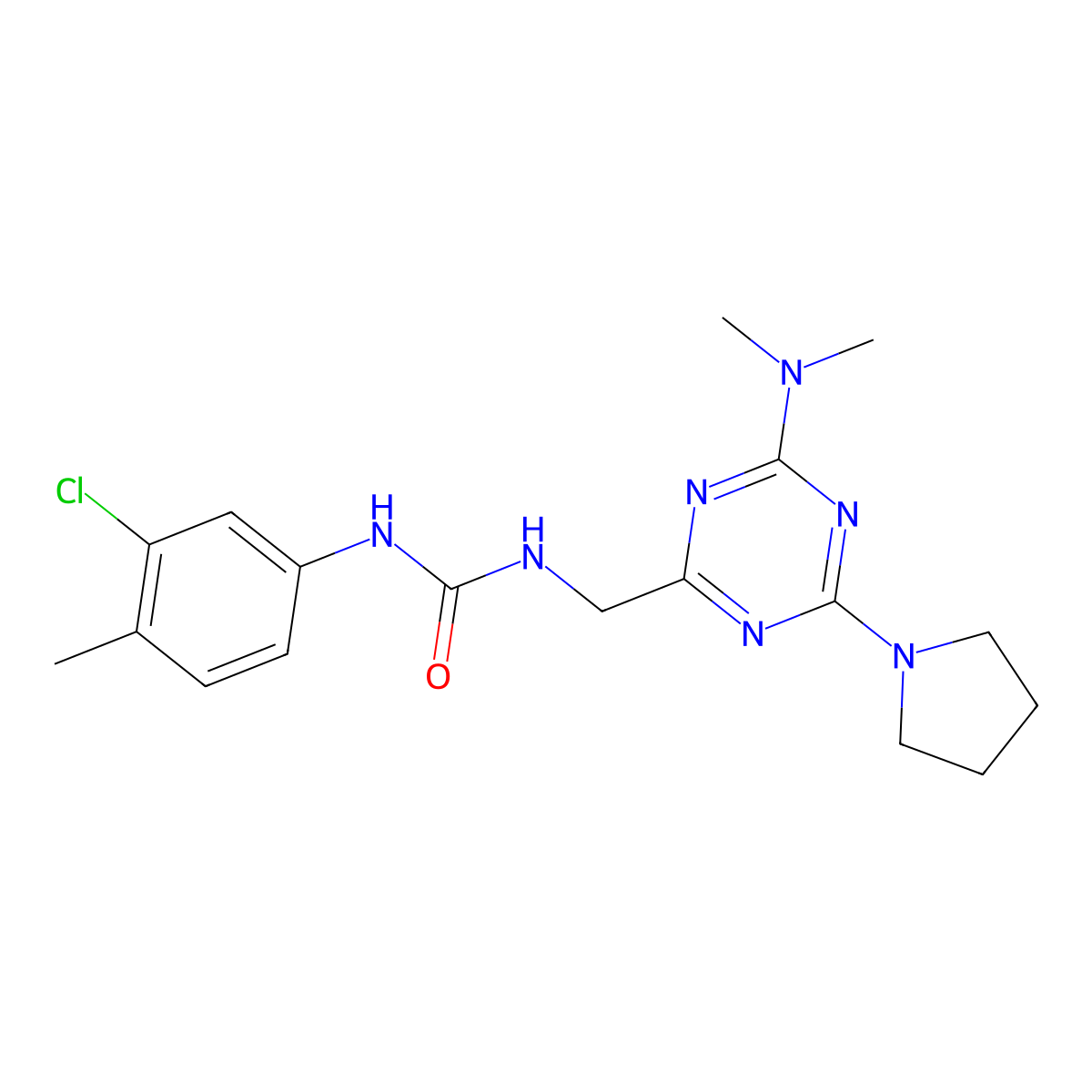 1-(3-Chloro-4-methylphenyl)-3-{[4-(dimethylamino)-6-(pyrrolidin-1-yl)-1,3,5-triazin-2-yl]methyl}urea molecular structure, CAS 2034419-76-4