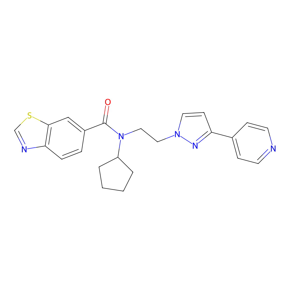 N-cyclopentyl-N-(2-(3-(pyridin-4-yl)-1H-pyrazol-1-yl)ethyl)benzo[d]thiazole-6-carboxamide molecular structure, CAS 2034419-77-5