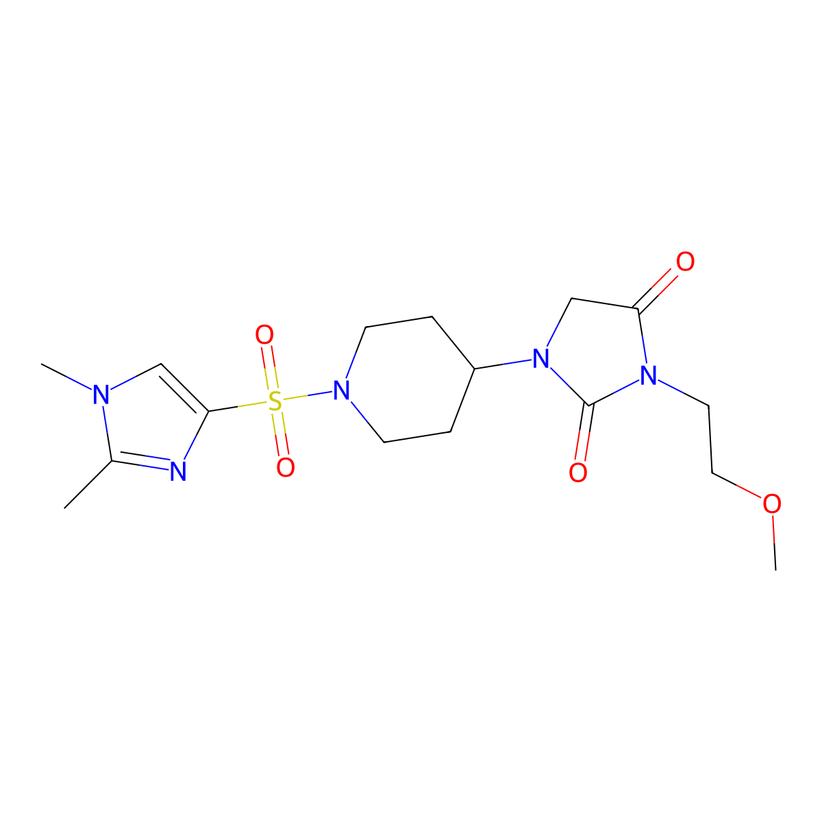 1-{1-[(1,2-dimethyl-1H-imidazol-4-yl)sulfonyl]piperidin-4-yl}-3-(2-methoxyethyl)imidazolidine-2,4-dione molecular structure, CAS 2034419-82-2