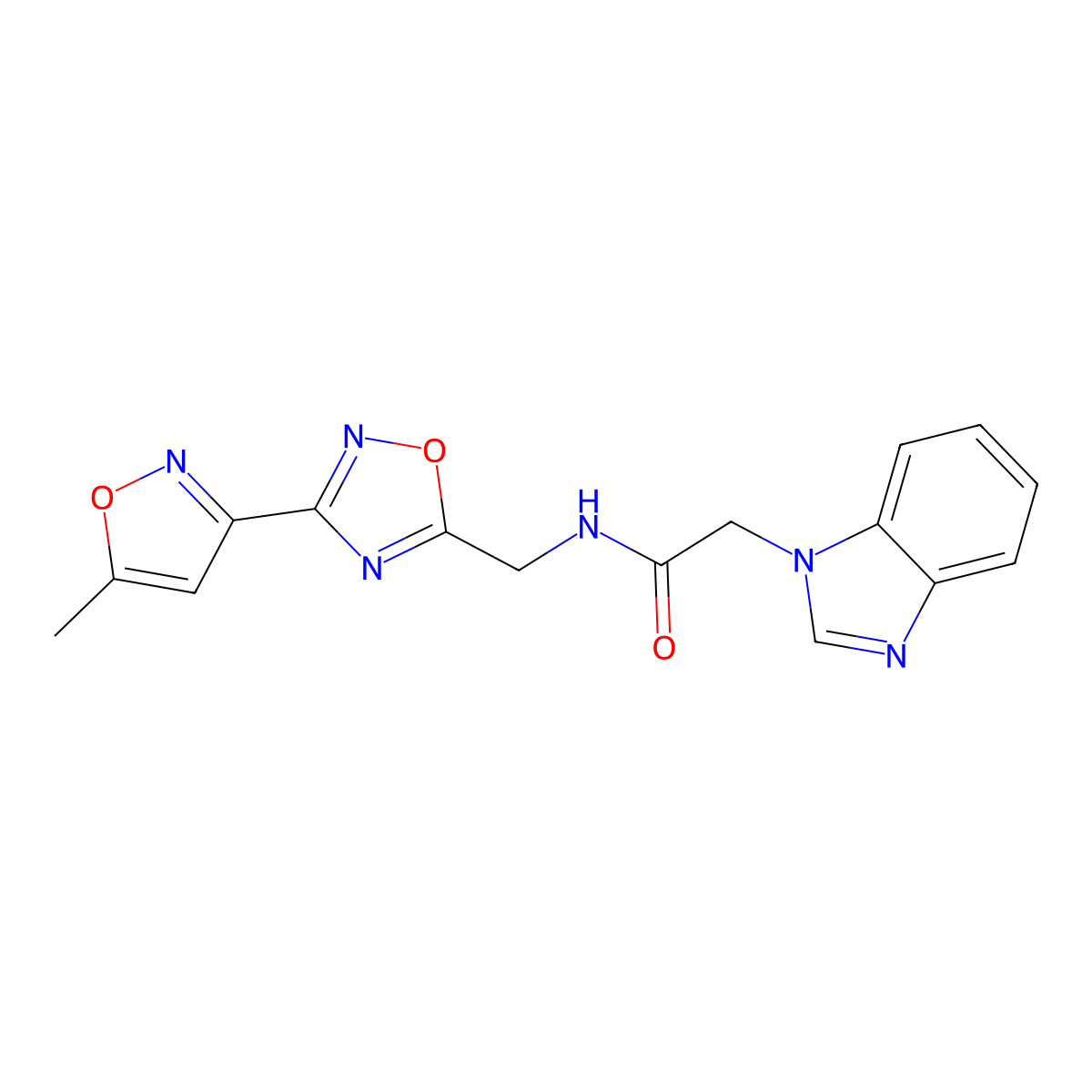 2-(1H-benzo[d]imidazol-1-yl)-N-((3-(5-methylisoxazol-3-yl)-1,2,4-oxadiazol-5-yl)methyl)acetamide molecular structure, CAS 2034419-87-7