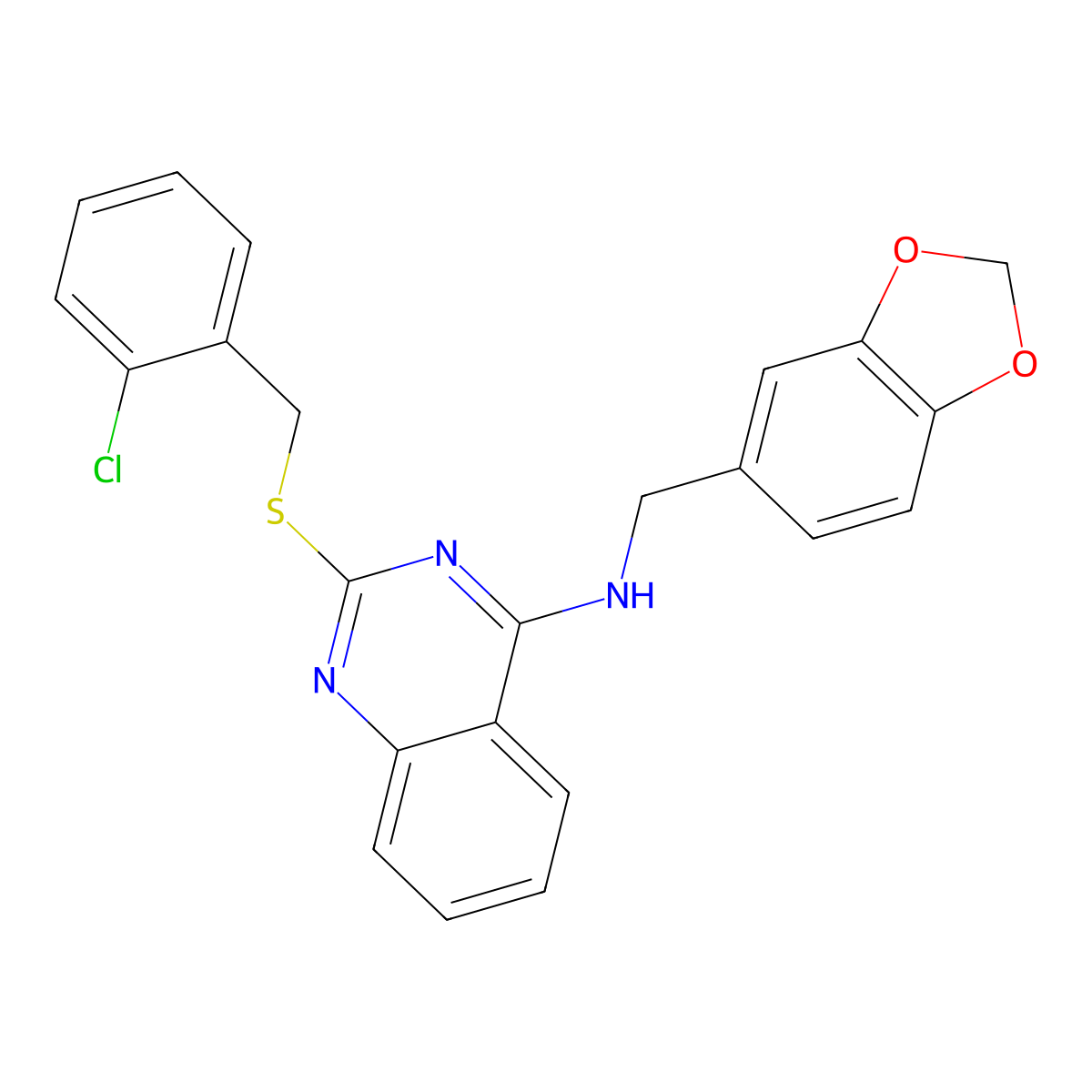 N-(benzo[d][1,3]dioxol-5-ylmethyl)-2-((2-chlorobenzyl)thio)quinazolin-4-amine molecular structure, CAS 2034419-90-2