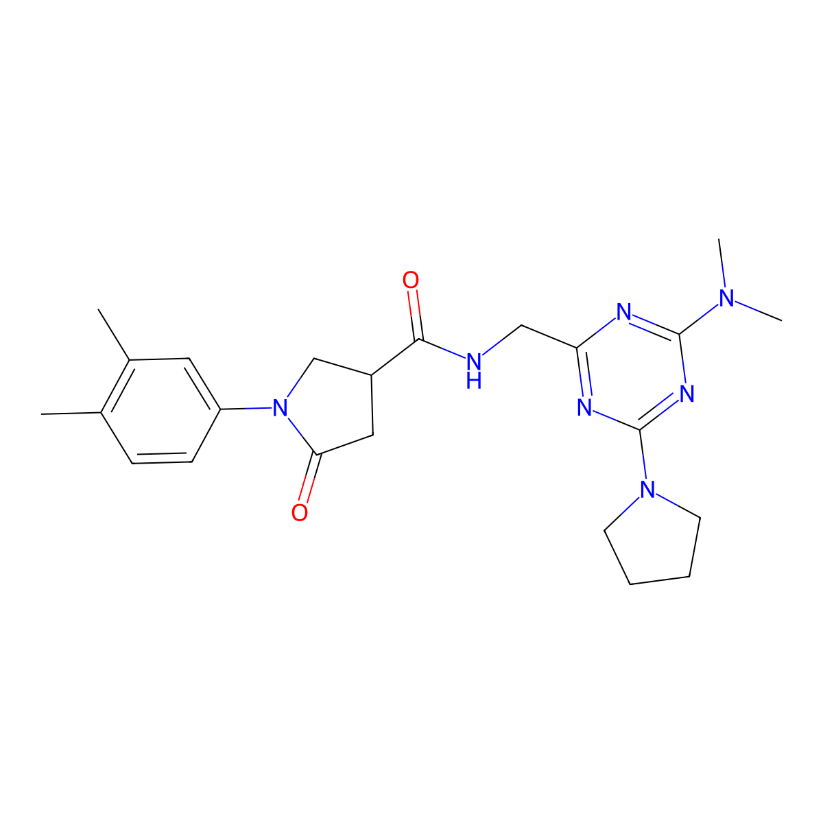 N-{[4-(dimethylamino)-6-(pyrrolidin-1-yl)-1,3,5-triazin-2-yl]methyl}-1-(3,4-dimethylphenyl)-5-oxopyrrolidine-3-carboxamide molecular structure, CAS 2034419-91-3