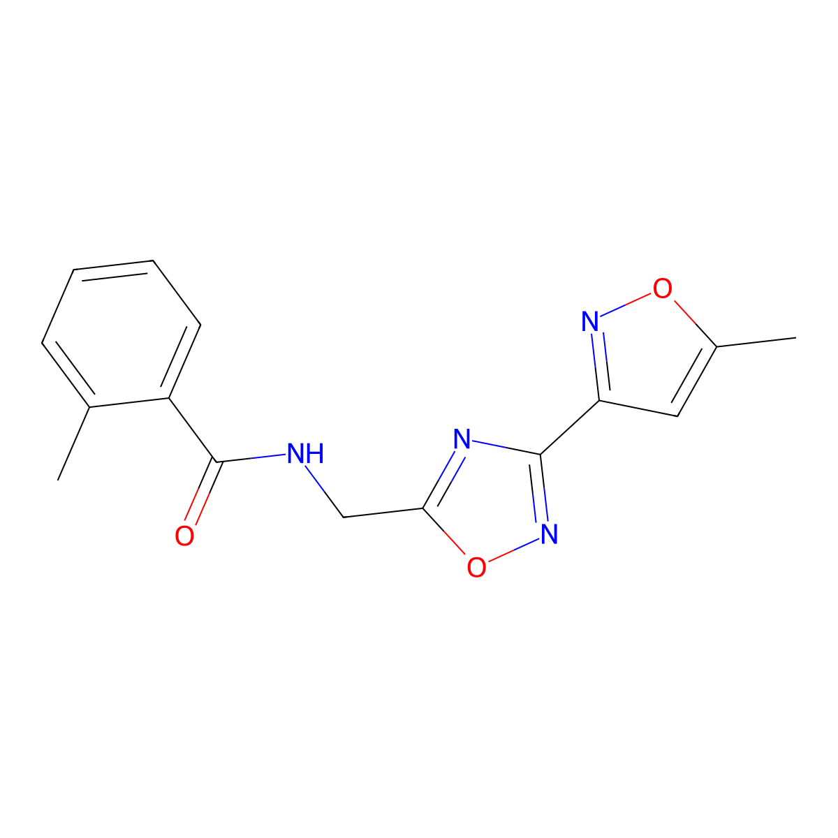 2-methyl-N-((3-(5-methylisoxazol-3-yl)-1,2,4-oxadiazol-5-yl)methyl)benzamide molecular structure, CAS 2034419-94-6