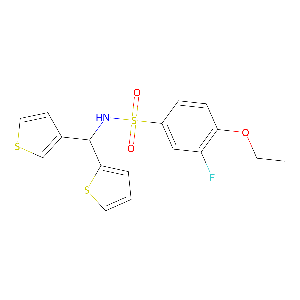 4-ethoxy-3-fluoro-N-(thiophen-2-yl(thiophen-3-yl)methyl)benzenesulfonamide molecular structure, CAS 2034419-95-7