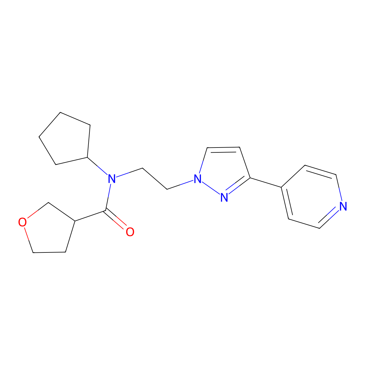 N-cyclopentyl-N-(2-(3-(pyridin-4-yl)-1H-pyrazol-1-yl)ethyl)tetrahydrofuran-3-carboxamide molecular structure, CAS 2034419-96-8