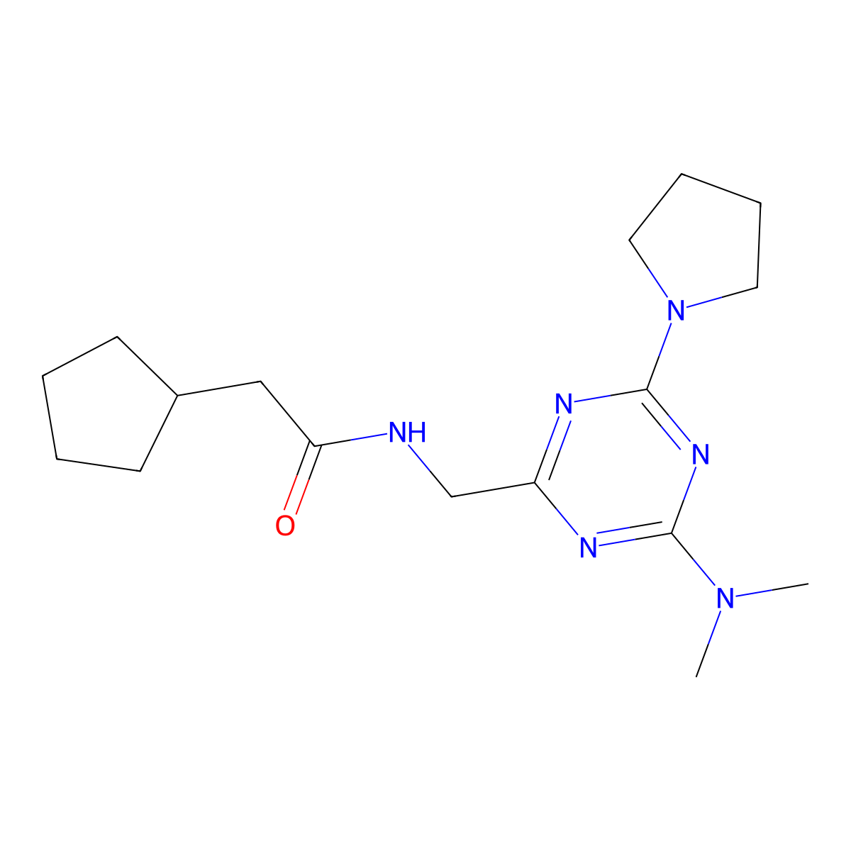 2-cyclopentyl-N-{[4-(dimethylamino)-6-(pyrrolidin-1-yl)-1,3,5-triazin-2-yl]methyl}acetamide molecular structure, CAS 2034419-99-1