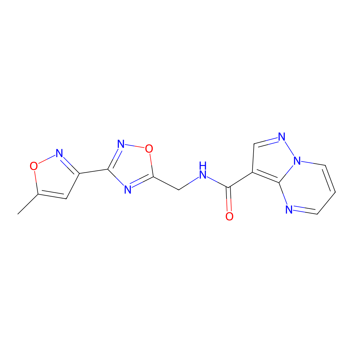 N-((3-(5-methylisoxazol-3-yl)-1,2,4-oxadiazol-5-yl)methyl)pyrazolo[1,5-a]pyrimidine-3-carboxamide molecular structure, CAS 2034420-00-1
