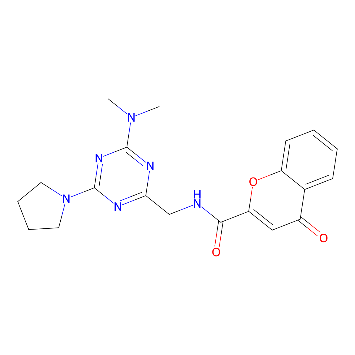 N-((4-(dimethylamino)-6-(pyrrolidin-1-yl)-1,3,5-triazin-2-yl)methyl)-4-oxo-4H-chromene-2-carboxamide molecular structure, CAS 2034420-02-3