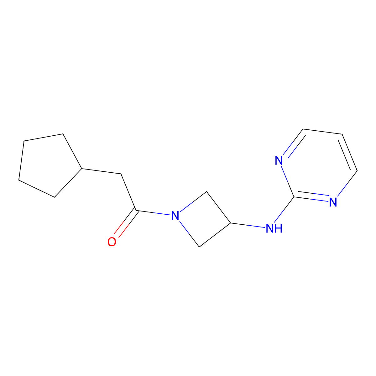 2-Cyclopentyl-1-(3-(pyrimidin-2-ylamino)azetidin-1-yl)ethanone molecular structure, CAS 2034420-03-4