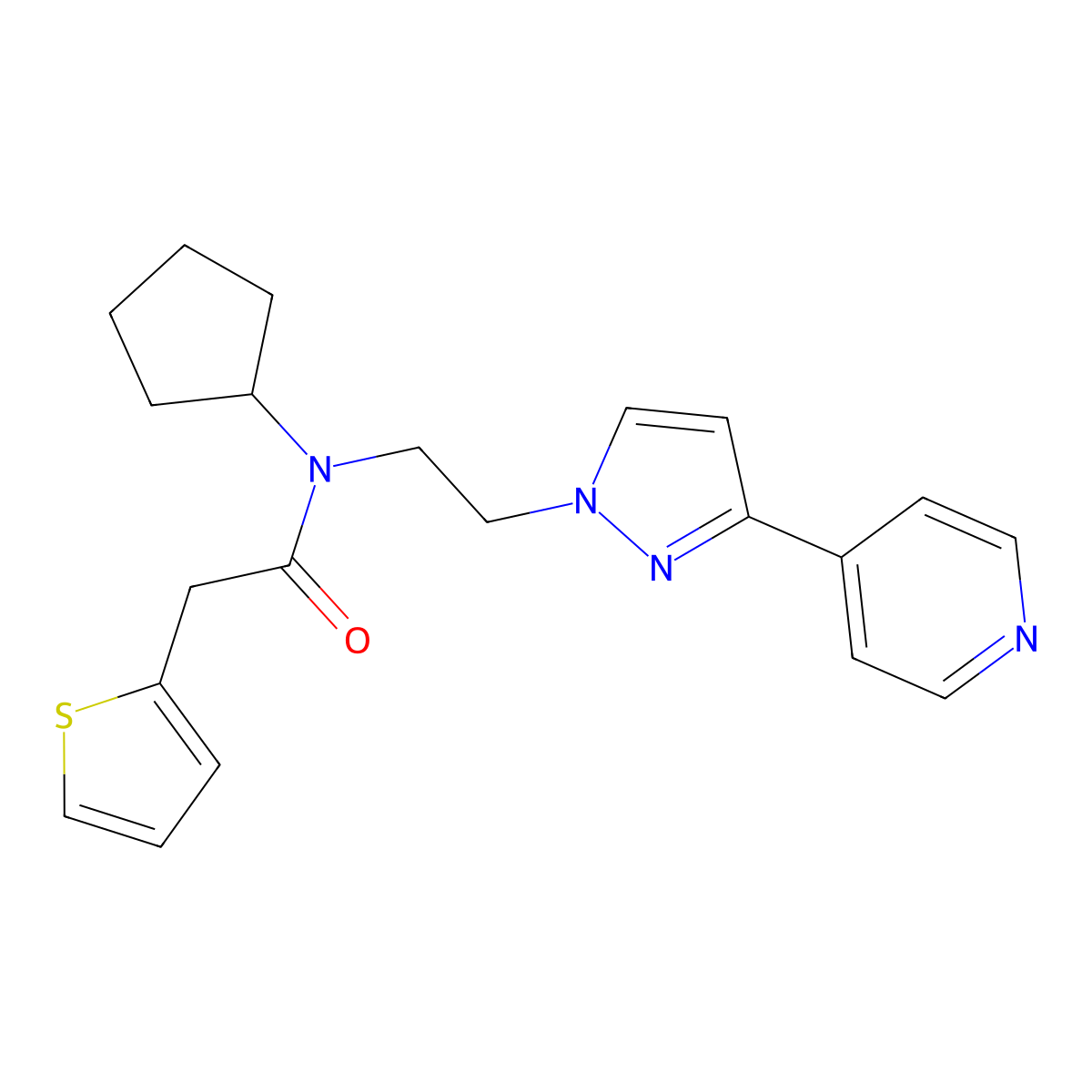 N-cyclopentyl-N-{2-[3-(pyridin-4-yl)-1H-pyrazol-1-yl]ethyl}-2-(thiophen-2-yl)acetamide molecular structure, CAS 2034420-05-6
