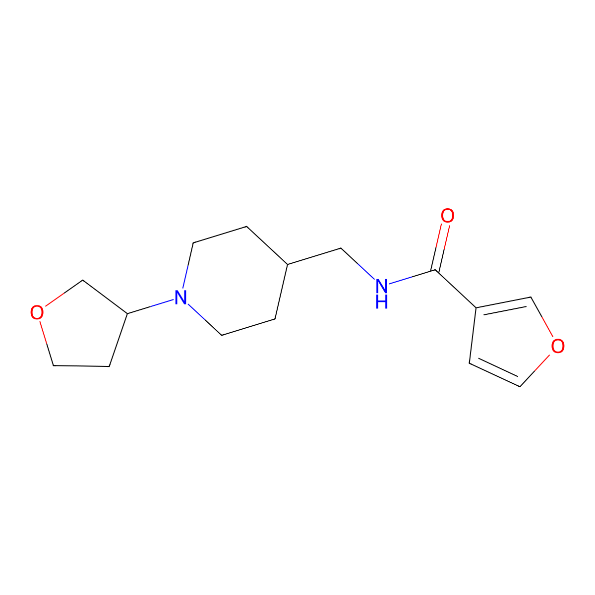 N-((1-(tetrahydrofuran-3-yl)piperidin-4-yl)methyl)furan-3-carboxamide molecular structure, CAS 2034420-07-8