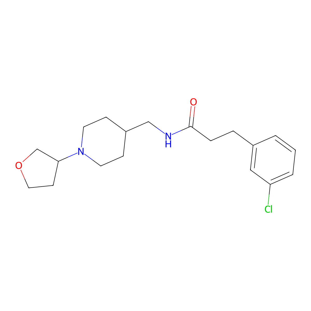 3-(3-chlorophenyl)-N-((1-(tetrahydrofuran-3-yl)piperidin-4-yl)methyl)propanamide molecular structure, CAS 2034420-10-3