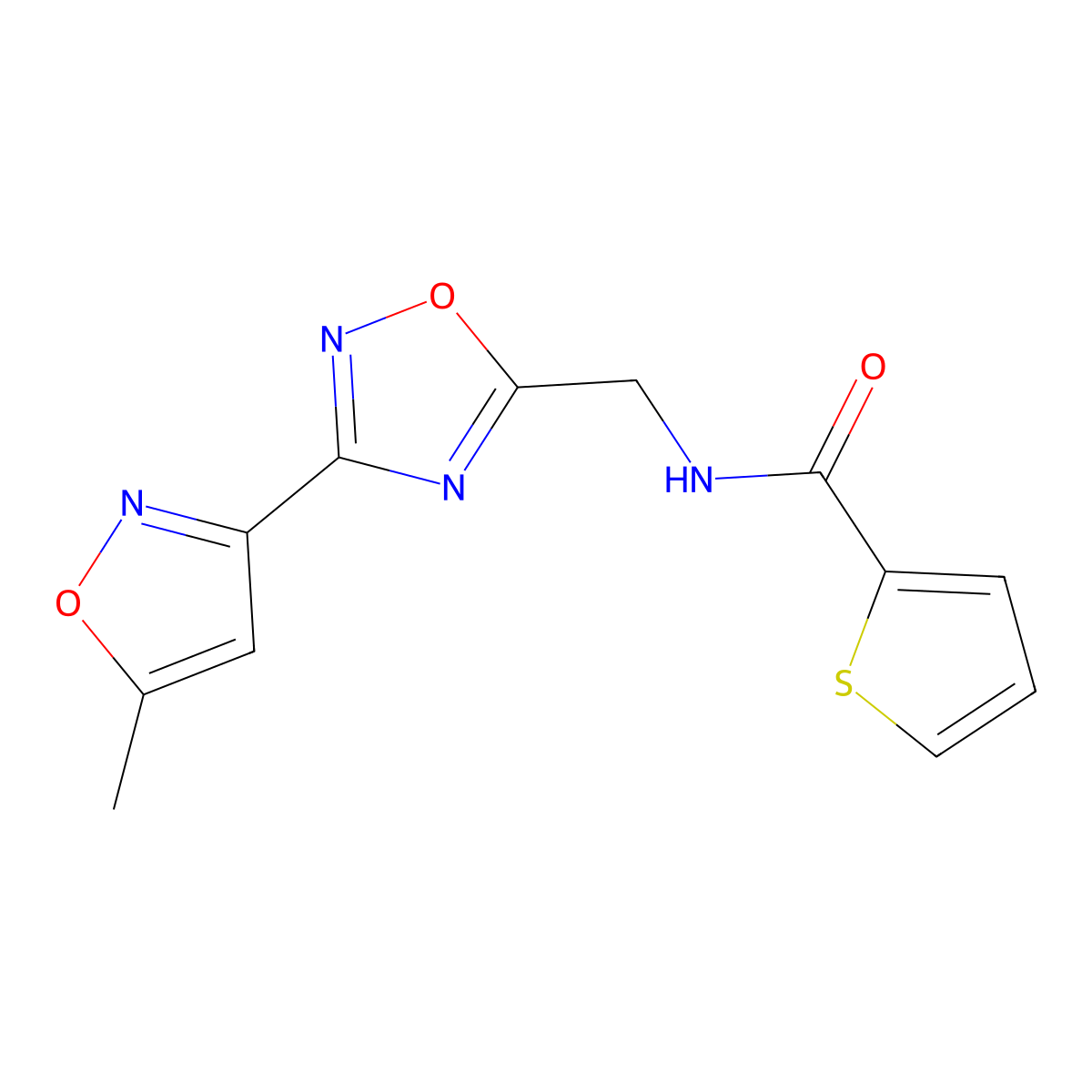 N-((3-(5-methylisoxazol-3-yl)-1,2,4-oxadiazol-5-yl)methyl)thiophene-2-carboxamide molecular structure, CAS 2034420-11-4