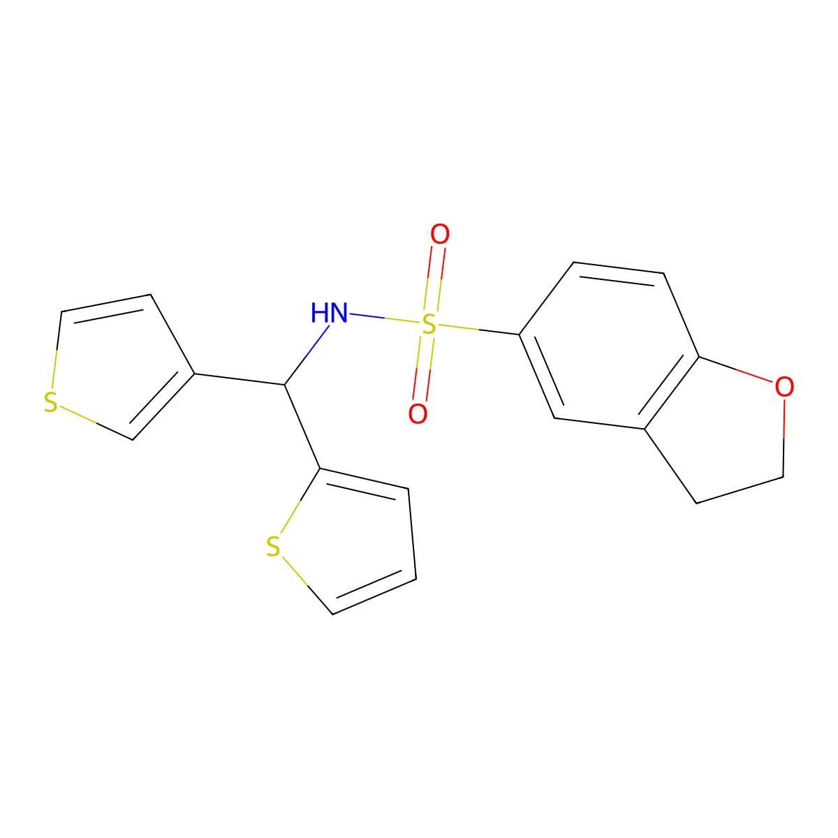 N-(thiophen-2-yl(thiophen-3-yl)methyl)-2,3-dihydrobenzofuran-5-sulfonamide molecular structure, CAS 2034420-15-8