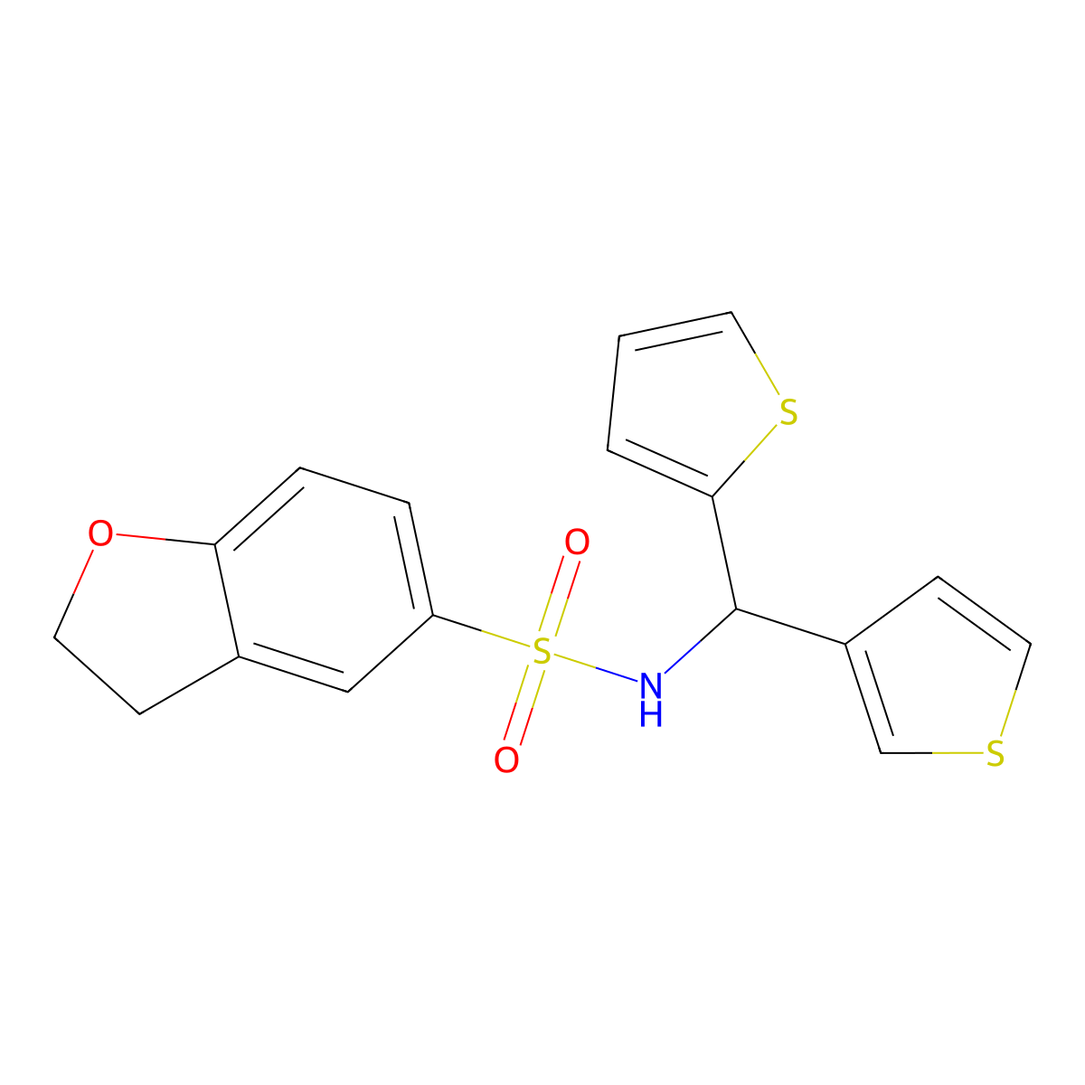 N-(thiophen-2-yl(thiophen-3-yl)methyl)-2,3-dihydrobenzofuran-5-sulfonamide molecular structure, CAS 2034420-15-8