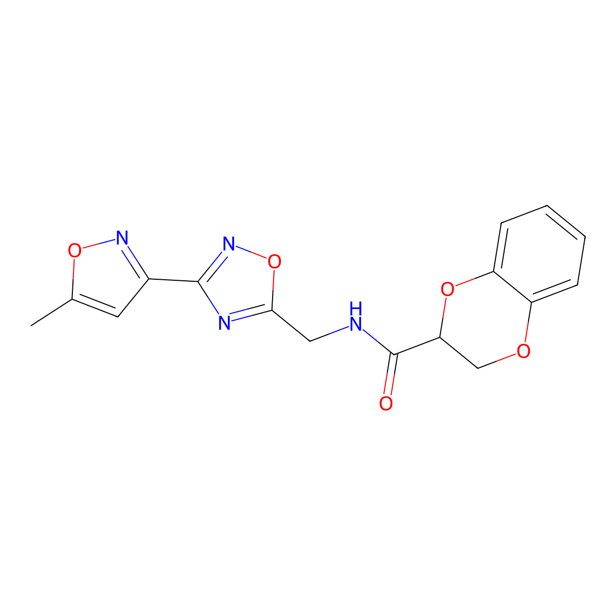 N-((3-(5-methylisoxazol-3-yl)-1,2,4-oxadiazol-5-yl)methyl)-2,3-dihydrobenzo[b][1,4]dioxine-2-carboxamide molecular structure, CAS 2034420-21-6