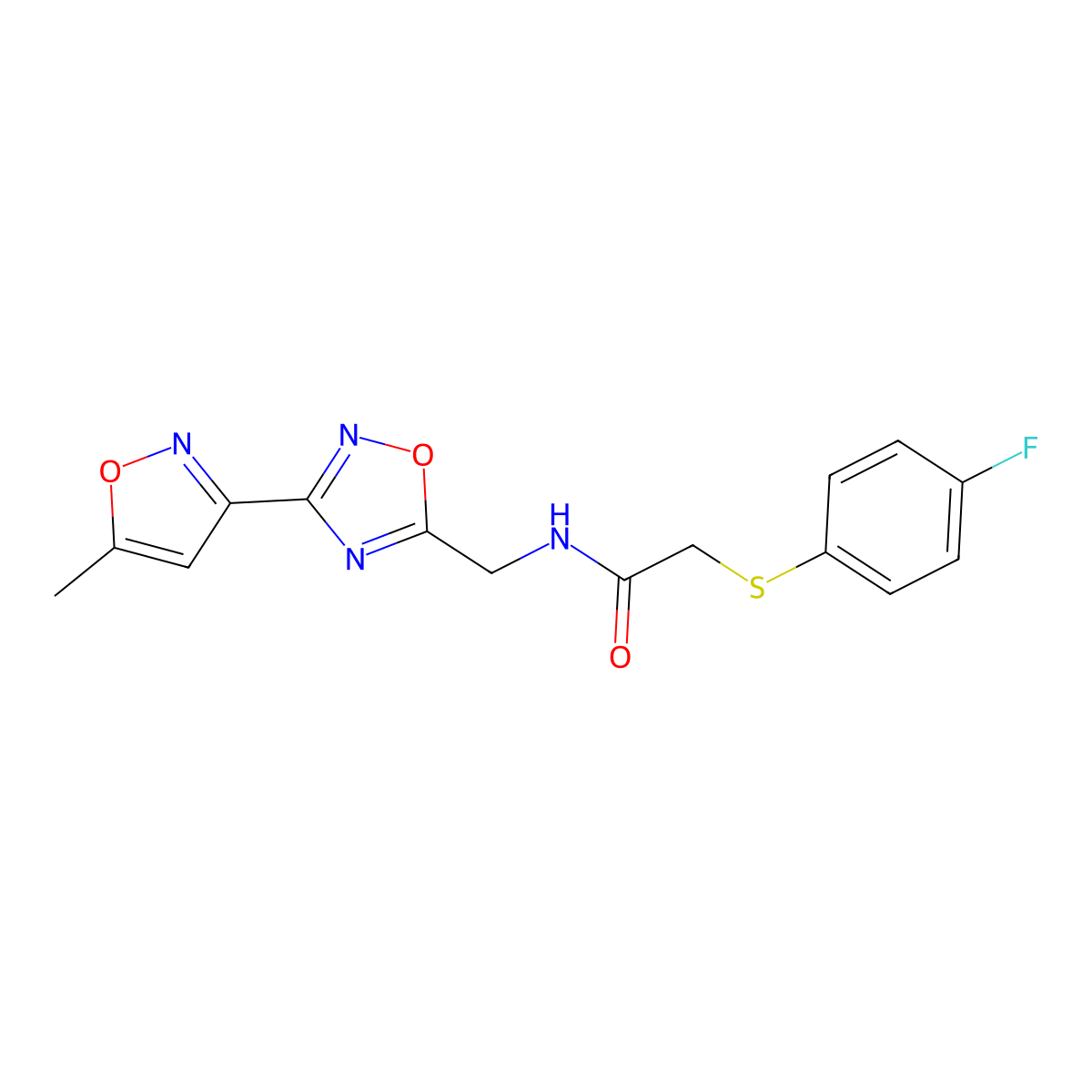 2-((4-fluorophenyl)thio)-N-((3-(5-methylisoxazol-3-yl)-1,2,4-oxadiazol-5-yl)methyl)acetamide molecular structure, CAS 2034420-26-1