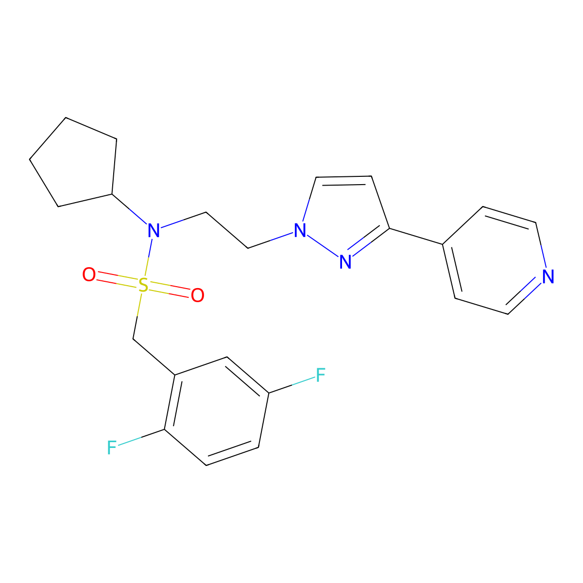 N-cyclopentyl-1-(2,5-difluorophenyl)-N-(2-(3-(pyridin-4-yl)-1H-pyrazol-1-yl)ethyl)methanesulfonamide molecular structure, CAS 2034420-29-4