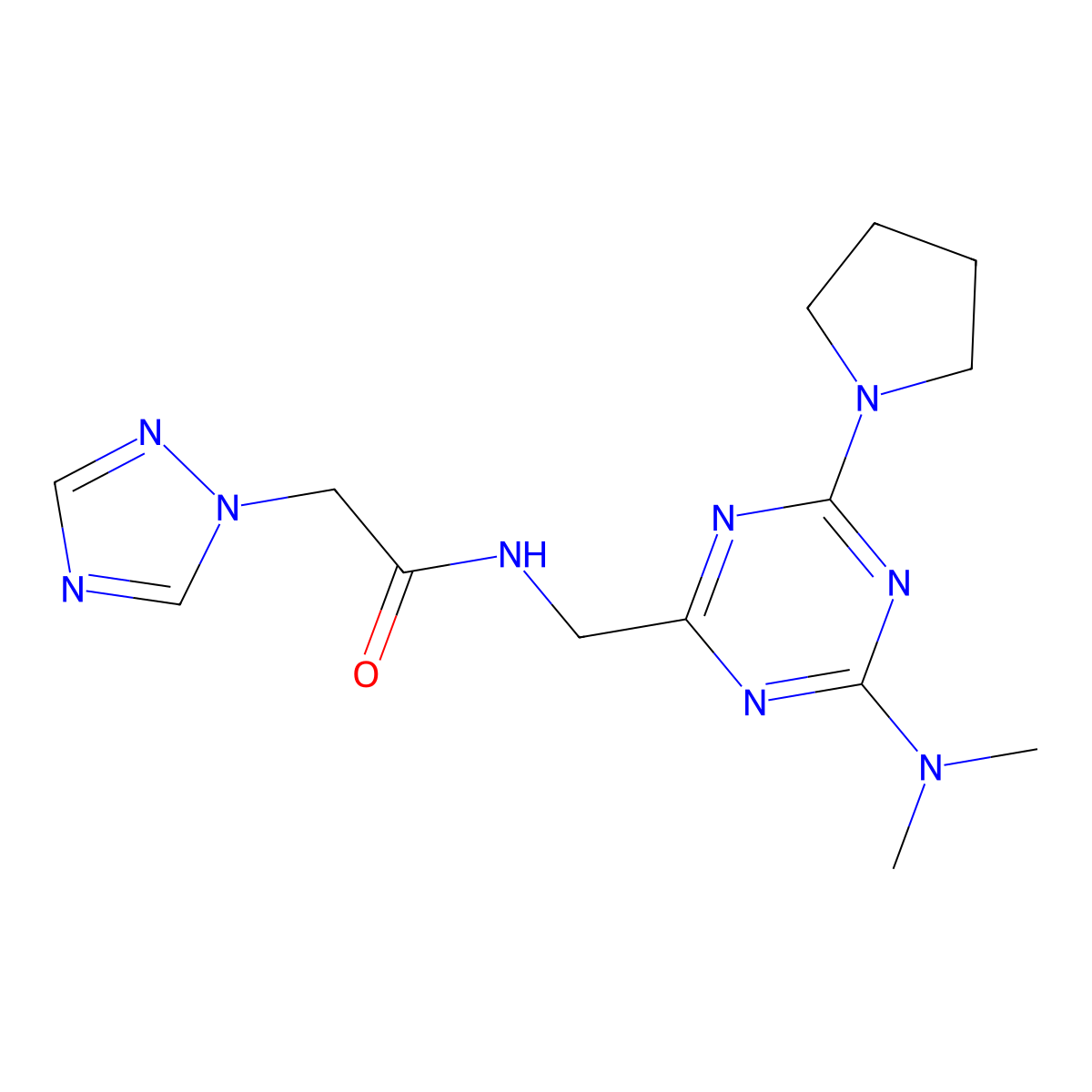 N-{[4-(dimethylamino)-6-(pyrrolidin-1-yl)-1,3,5-triazin-2-yl]methyl}-2-(1H-1,2,4-triazol-1-yl)acetamide molecular structure, CAS 2034420-30-7