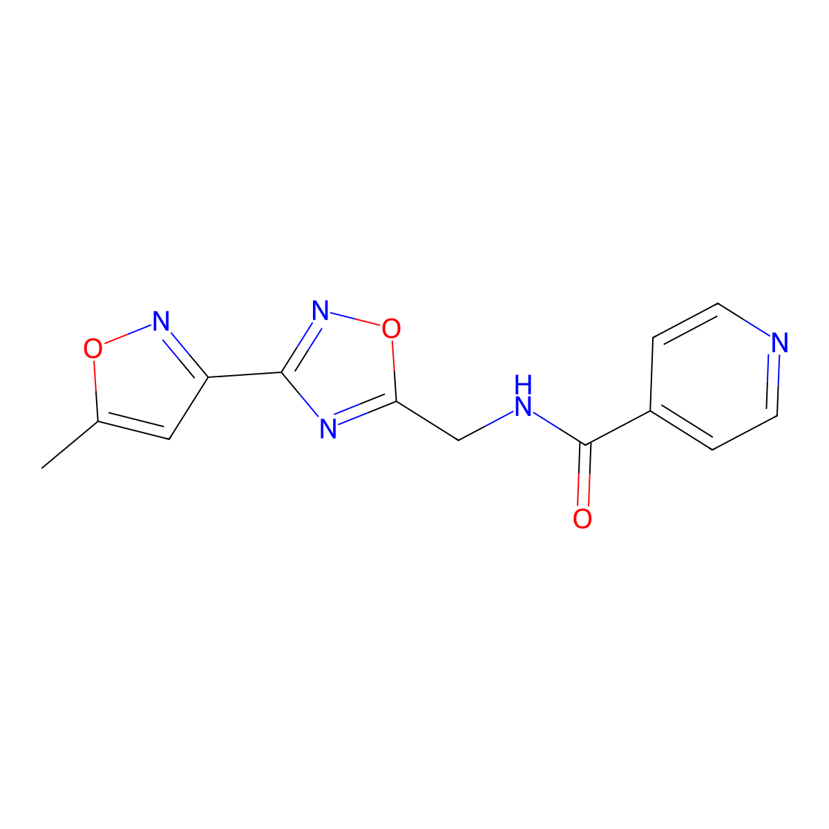 N-((3-(5-methylisoxazol-3-yl)-1,2,4-oxadiazol-5-yl)methyl)isonicotinamide molecular structure, CAS 2034420-31-8