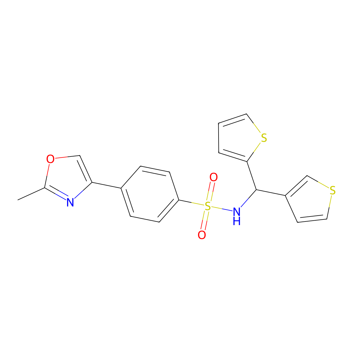 4-(2-methyloxazol-4-yl)-N-(thiophen-2-yl(thiophen-3-yl)methyl)benzenesulfonamide molecular structure, CAS 2034420-32-9