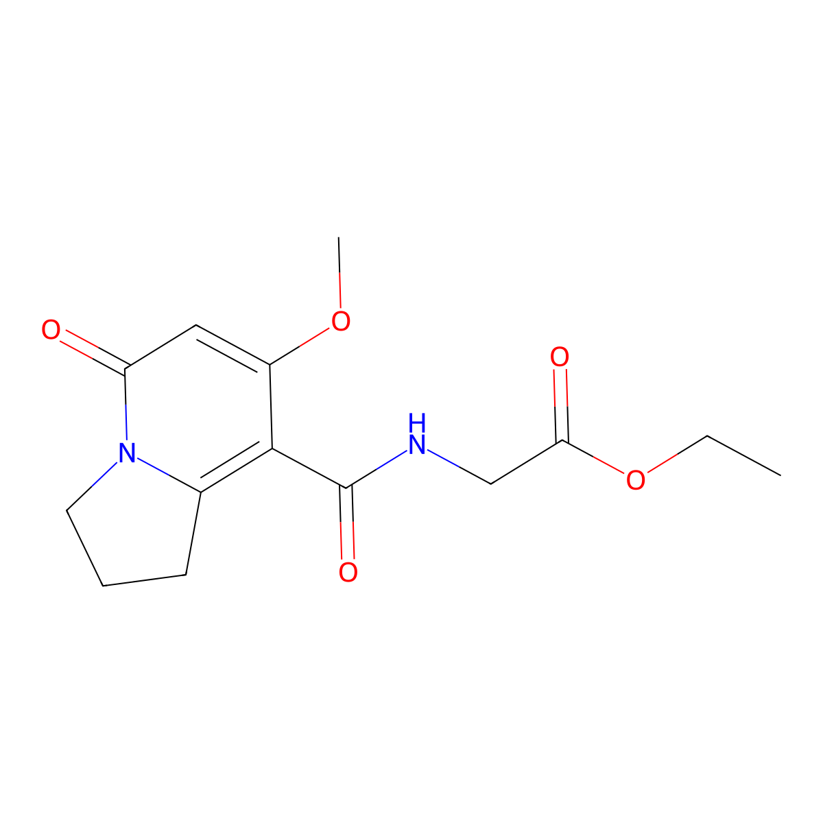 Ethyl 2-(7-methoxy-5-oxo-1,2,3,5-tetrahydroindolizine-8-carboxamido)acetate molecular structure, CAS 2034420-41-0